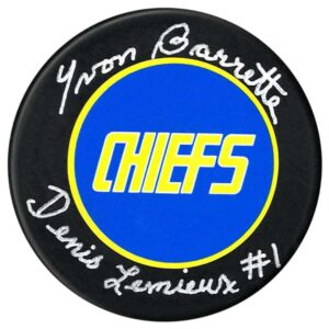Yvon Barrette aka Denis Lemieux #1 - Autographed Chiefs hockey pock